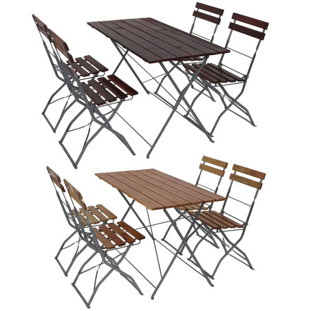 Salon de jardin/brasserie 1 table 4 chaises Berlin, pliable, bois huilé, 120x60x70cm - nature