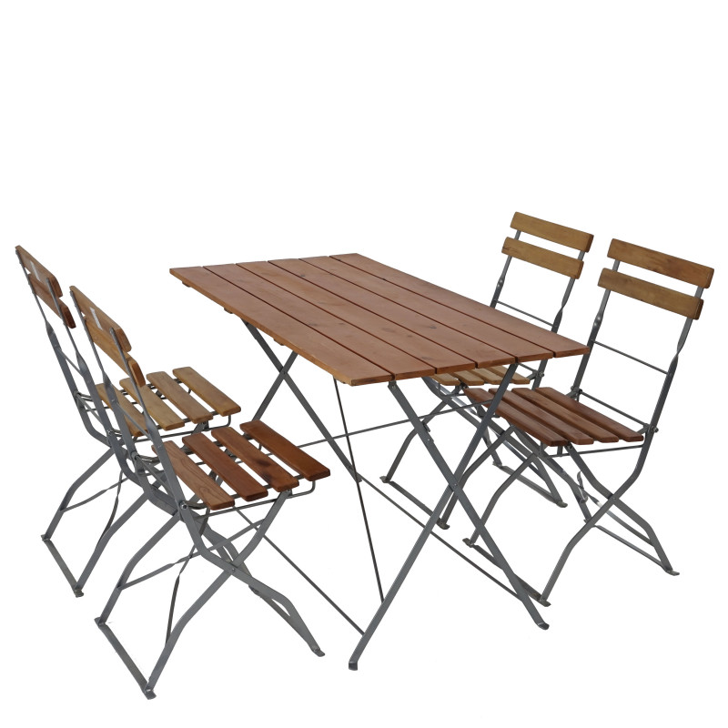 Salon de jardin/brasserie 1 table 4 chaises Berlin, pliable, bois huilé, 120x60x70cm - nature