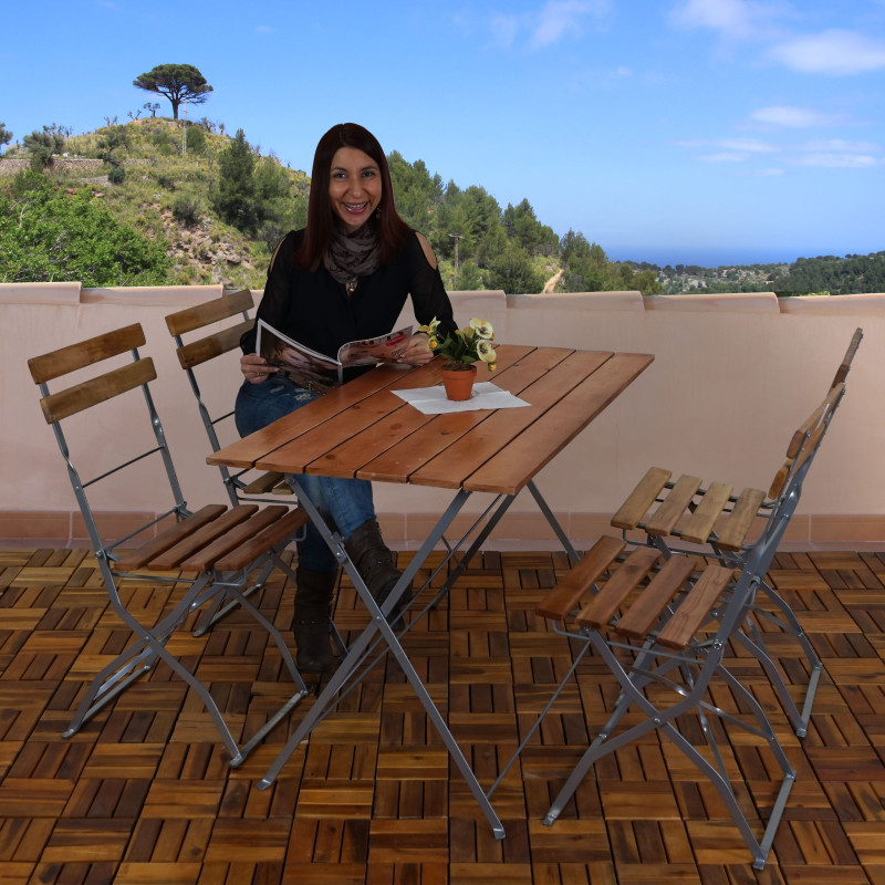 Salon de jardin/brasserie 1 table 4 chaises Berlin, pliable, bois huilé, 120x60x70cm - nature