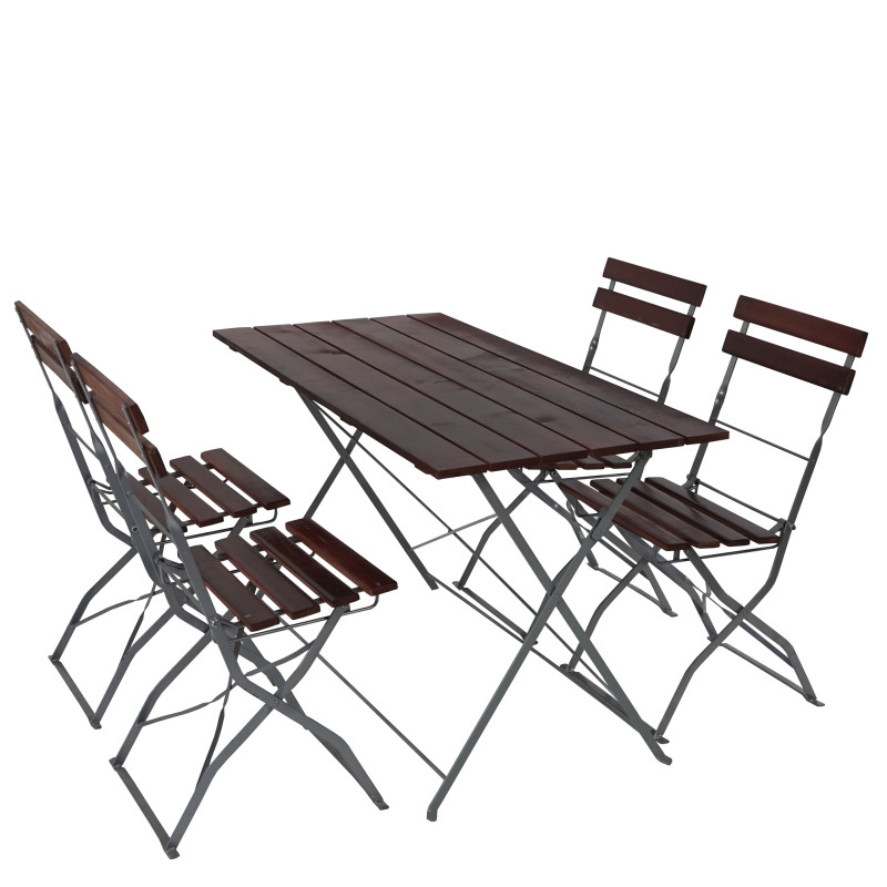 Salon de jardin/brasserie 1 table 4 chaises Berlin, pliable, bois huilé, 120x60x70cm - brun foncé