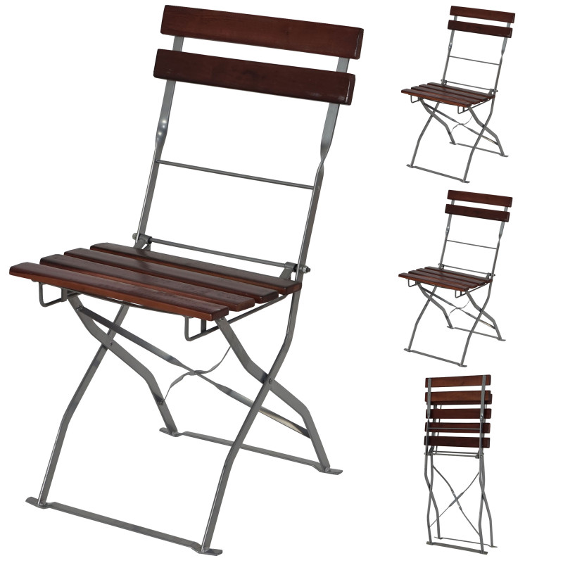 Chaise de jardin ou de brasserie Berlin, LOT DE 4, pliable, acacia, 120x60x70cm - brun foncé