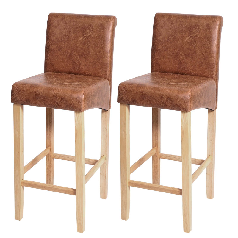 Lot de 2 tabourets de bar similicuir - aspect daim marron, pieds clairs