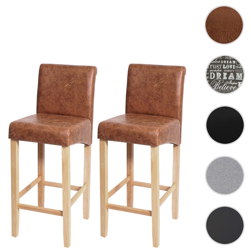 Lot de 2 tabourets de bar similicuir - aspect daim marron, pieds clairs