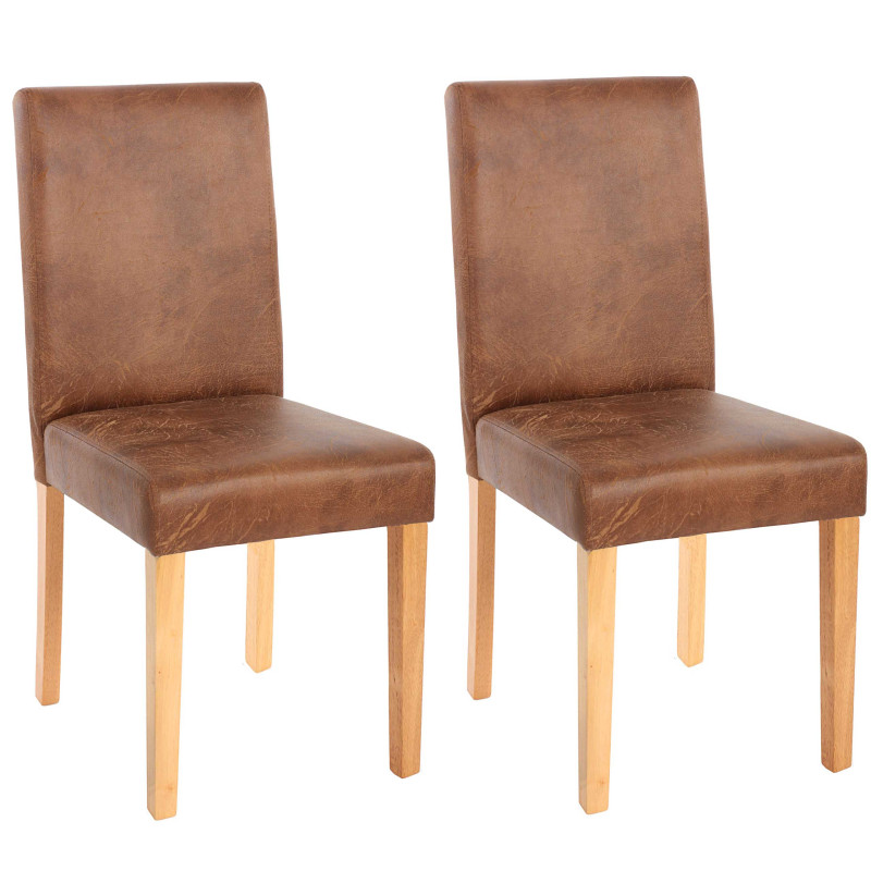 Lot de 2 chaises de séjour Littau - simili-cuir, aspect daim marron, pieds clairs