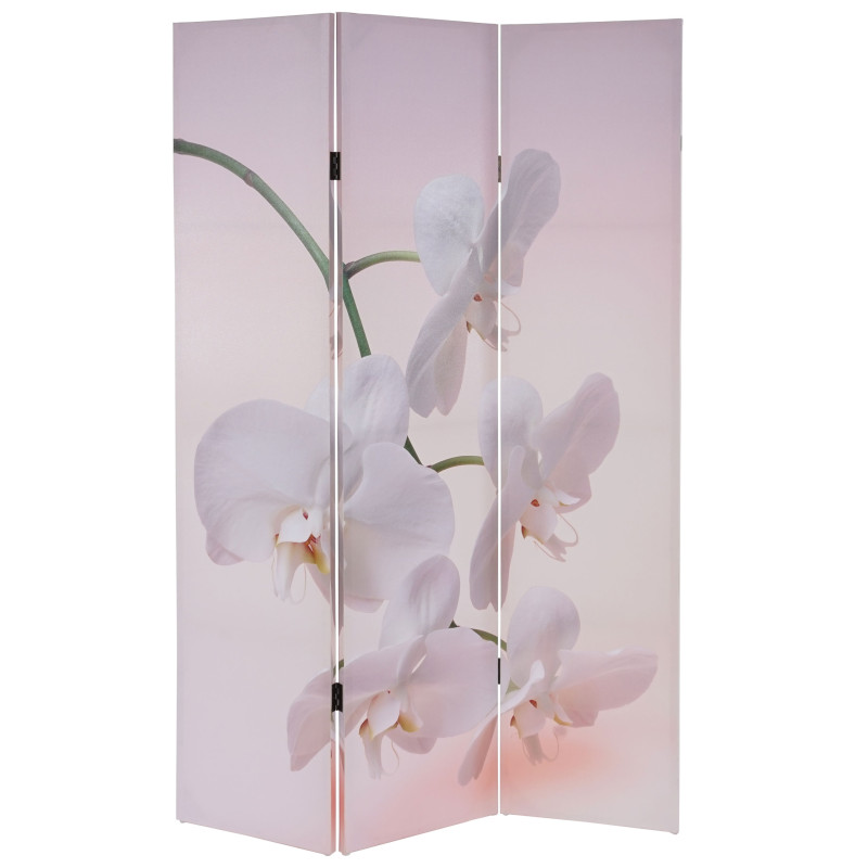 Paravent / cloison de séparation T233, 3 pans - motif orchidée 180x120cm