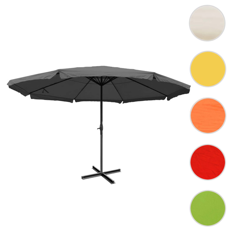 Parasol en aluminium Meran Pro, gastronomie, marché, avec volant, Ø 5m - vert avec pied
