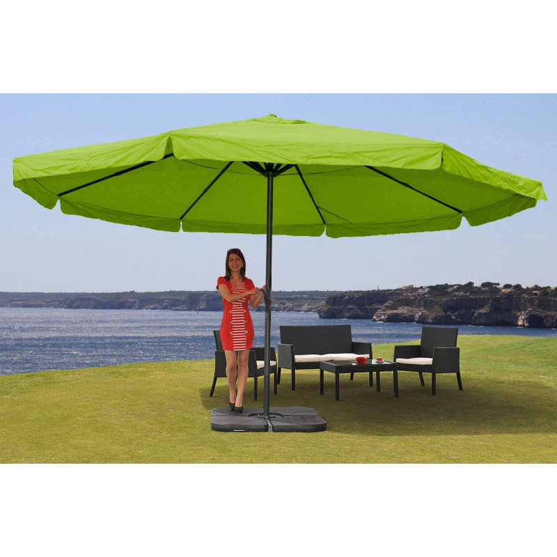 Parasol en aluminium Meran Pro, gastronomie, marché, avec volant, Ø 5m - vert avec pied