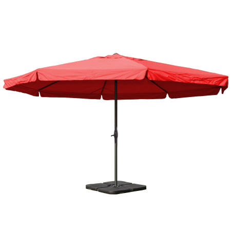 Parasol en aluminium Meran Pro, gastronomie, marché, avec volant, Ø 5m - bordeaux avec pied