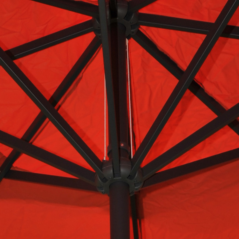 Parasol en aluminium Meran Pro, gastronomie, marché, avec volant, Ø 5m - bordeaux avec pied