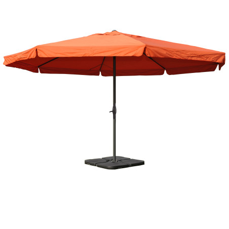 Parasol en aluminium Meran Pro, gastronomie, marché, avec volant, Ø 5m - terre cuite avec pied