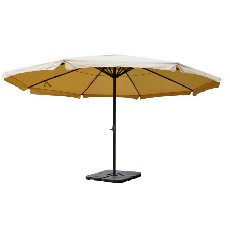 Parasol en aluminium Meran Pro, gastronomie, marché, avec volant, Ø 5m - crème avec pied