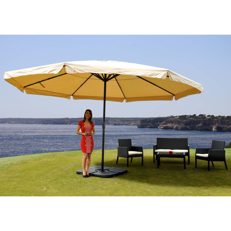 Parasol en aluminium Meran Pro, gastronomie, marché, avec volant, Ø 5m - crème avec pied