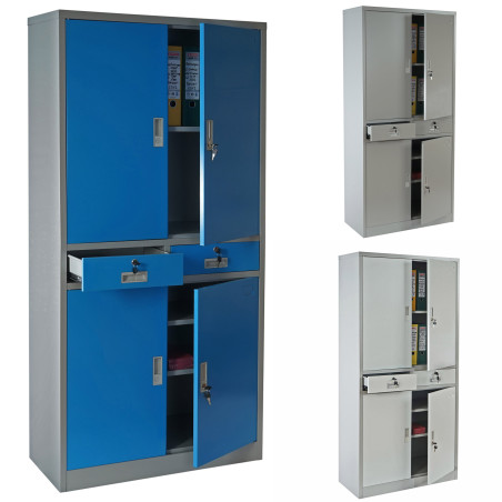 Meuble-classeur Boston T132, placard en métal, 51kg, 4 portes, 2 tiroirs, 180x85x40cm - bleu