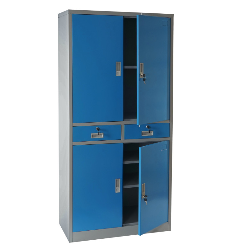 Meuble-classeur Boston T132, placard en métal, 51kg, 4 portes, 2 tiroirs, 180x85x40cm - bleu