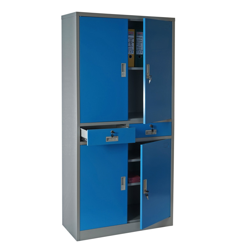 Meuble-classeur Boston T132, placard en métal, 51kg, 4 portes, 2 tiroirs, 180x85x40cm - bleu