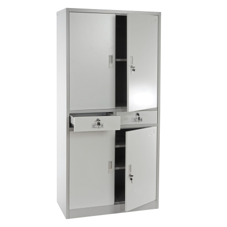 Meuble-classeur Boston T132, placard en métal, 51kg, 4 portes, 2 tiroirs, 180x85x40cm - crème