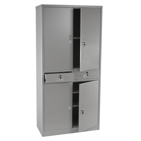 Meuble-classeur Boston T132, placard en métal, 51kg, 4 portes, 2 tiroirs, 180x85x40cm - gris