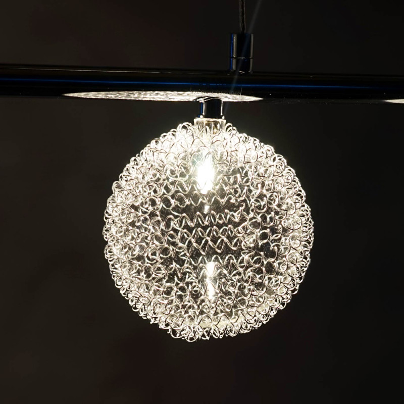 Lampe suspension, HW115, boules fil métallique, chrome - 4 flammes