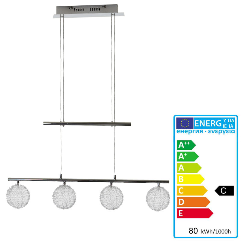 Lampe suspension, HW115, boules fil métallique, chrome - 4 flammes