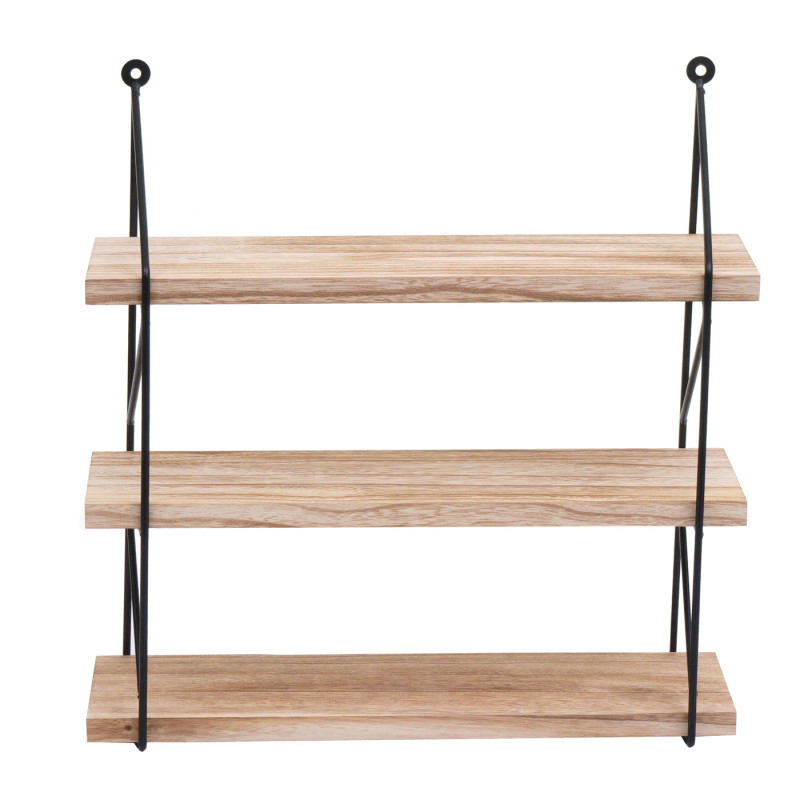 Étagère murale Étagère suspendue Étagère flottante, 3 étagères Métal Bois massif Industriel 40x40x13cm - naturel