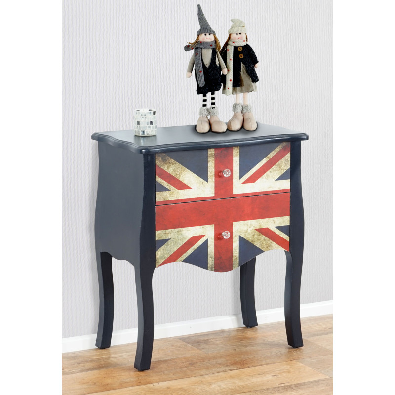 Commode Marne armoire table d'appoint chevet, 70x60x36cm, motif Union Jack