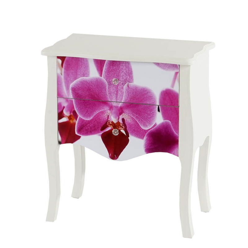 Commode Marne armoire table d'appoint chevet, 70x60x36cm, motif orchidée