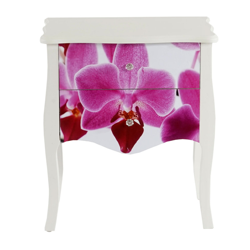 Commode Marne armoire table d'appoint chevet, 70x60x36cm, motif orchidée