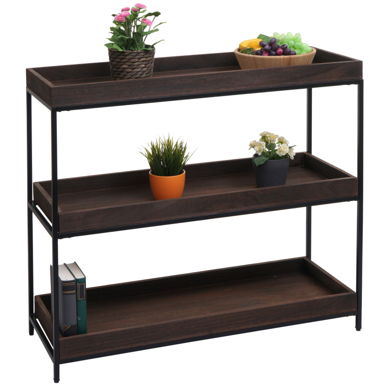 Étagère sur pied Étagère à plantes Étagère à livres, bois métal 3 étagères 90x100x35cm MVG-certifié - brun foncé