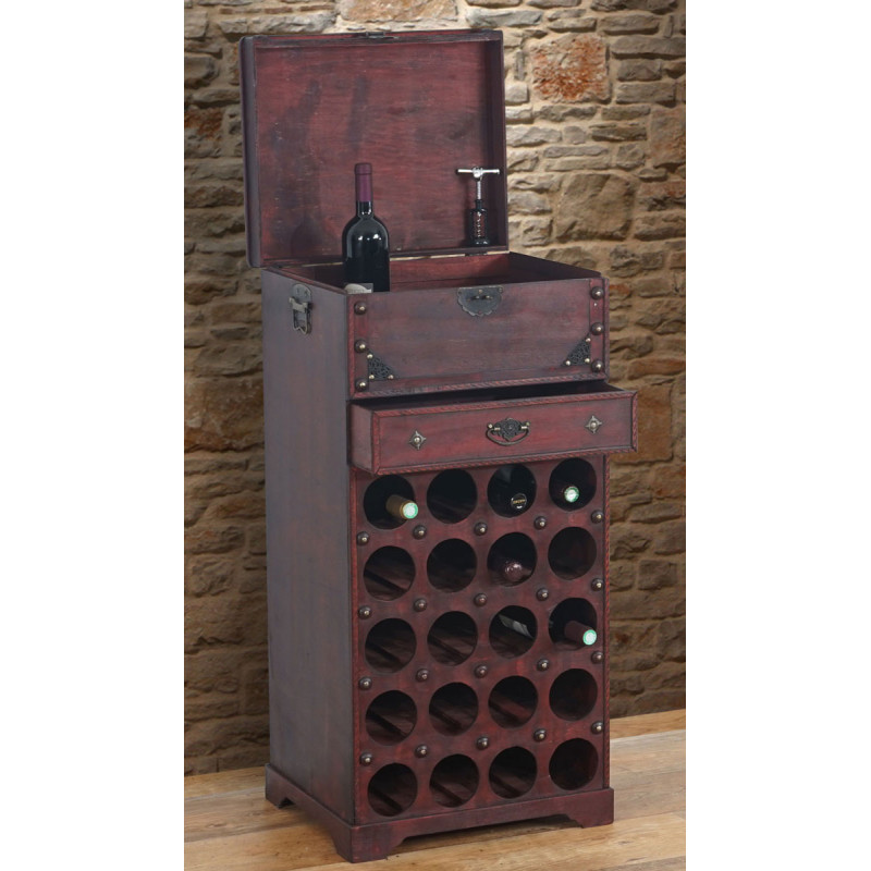 Etagère à vin Calvados pour 20 bouteilles / mobilier de bois / style colonial - avec tiroir