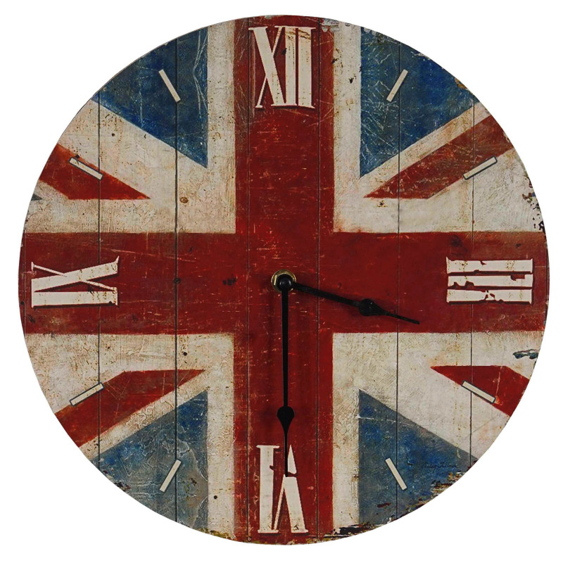 Horloge pendule murale montre à quartz ronde - motif Union Jack