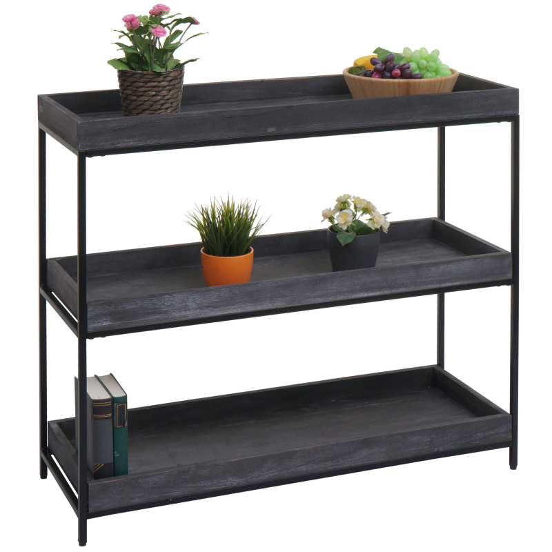 Étagère sur pied Étagère à plantes Étagère à livres, bois métal 3 étagères 90x100x35cm MVG-certifié - gris foncé