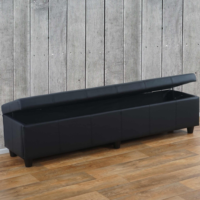 Banc banquette Kriens XXL, 180x45x45cm, similicuir, noir mat