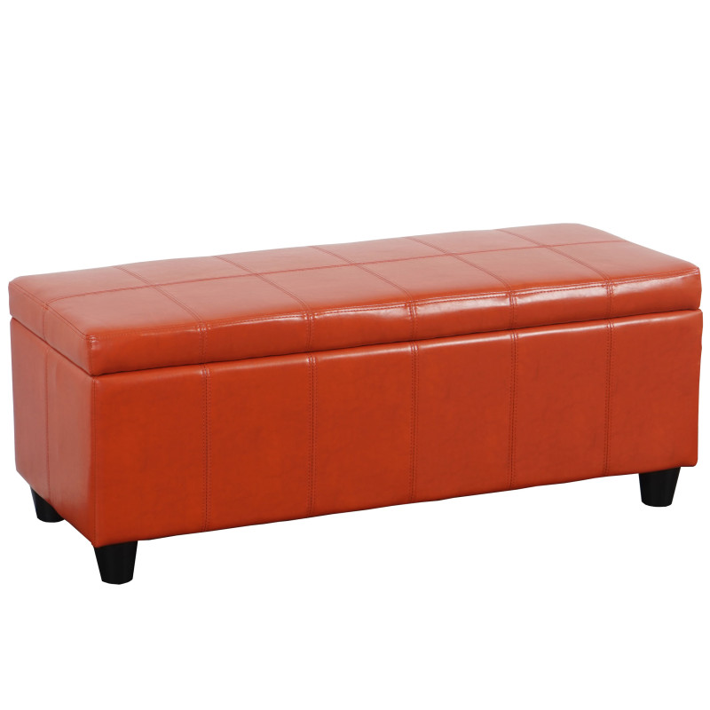 Banc/banquette/coffre de rangement Kriens, 112x45x45cm, similicuir - terracotta