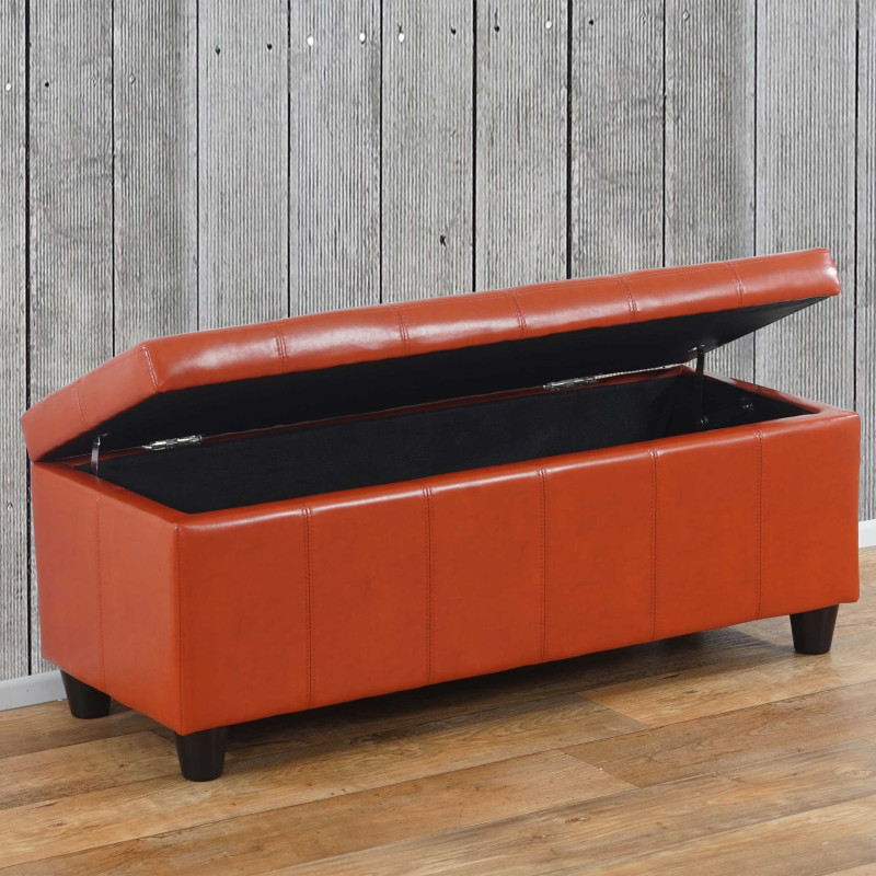 Banc/banquette/coffre de rangement Kriens, 112x45x45cm, similicuir - terracotta