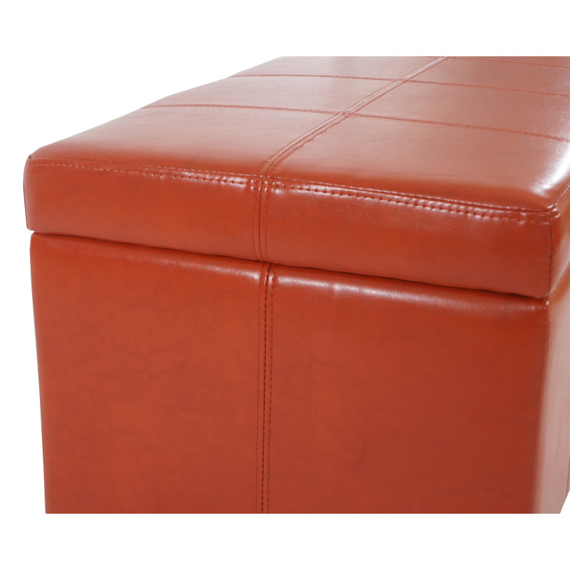 Banc/banquette/coffre de rangement Kriens, 112x45x45cm, similicuir - terracotta