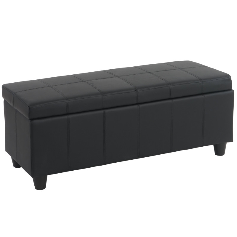 Banc/banquette/coffre de rangement Kriens, 114x45x45cm, similicuir - noir mat