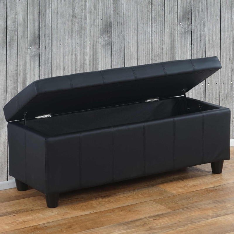 Banc/banquette/coffre de rangement Kriens, 114x45x45cm, similicuir - noir mat