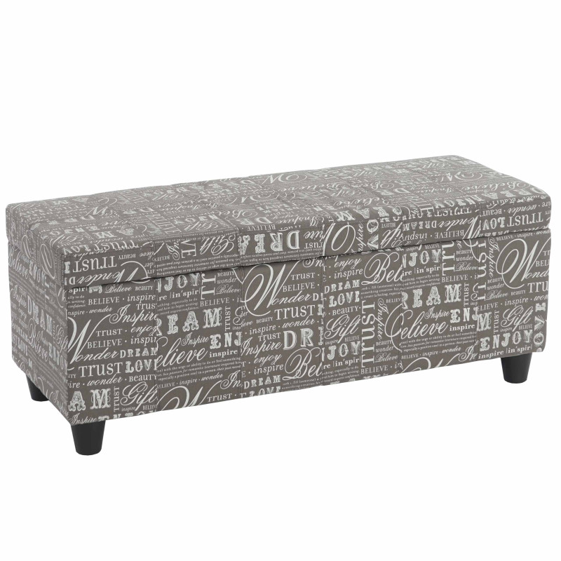 Banc/banquette/coffre de rangement Kriens, 112x45x45cm, tissu, gris words fabric