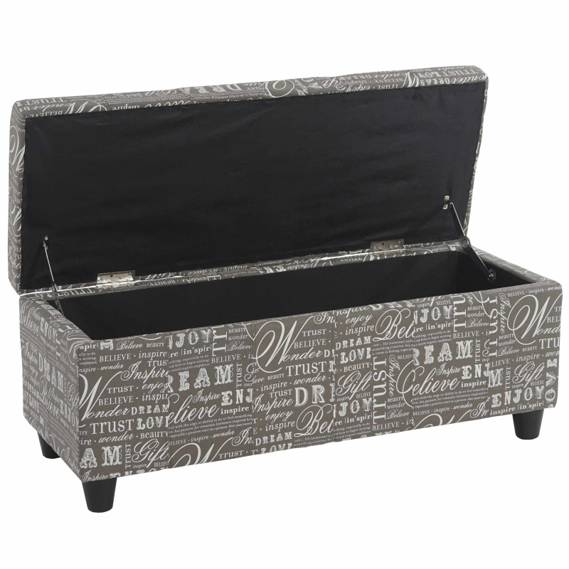 Banc/banquette/coffre de rangement Kriens, 112x45x45cm, tissu, gris words fabric