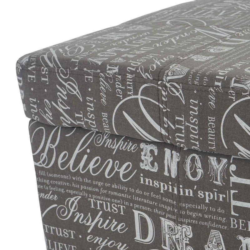 Banc/banquette/coffre de rangement Kriens, 112x45x45cm, tissu, gris words fabric