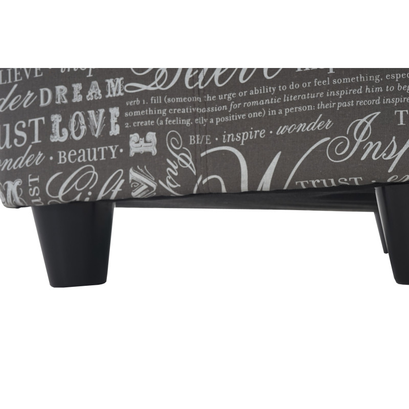 Banc/banquette/coffre de rangement Kriens, 112x45x45cm, tissu, gris words fabric