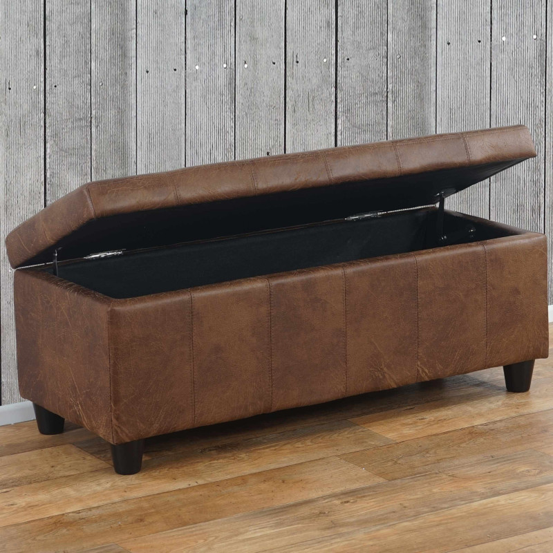 Banc/banquette/coffre de rangement Kriens, 112x45x45cm, similicuir - aspect daim marron