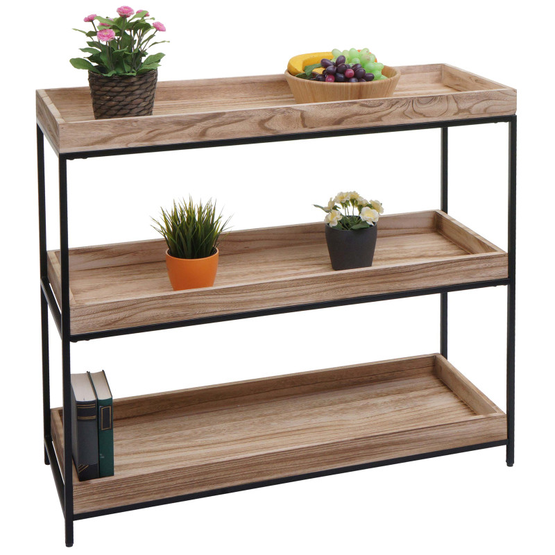 Étagère sur pied Étagère à plantes Étagère à livres, bois métal 3 étagères 90x100x35cm MVG-certifié - couleur naturelle