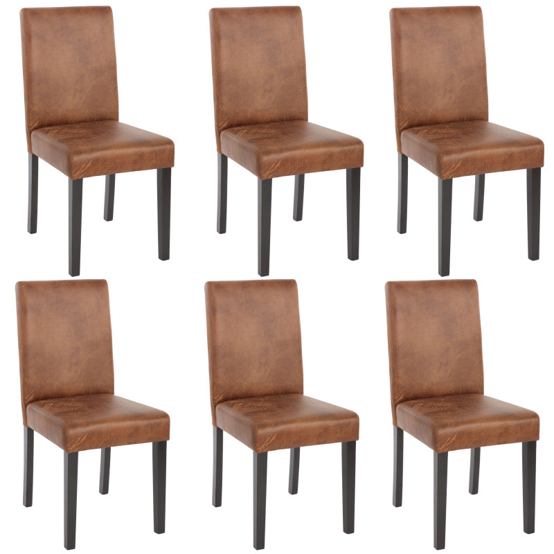 Lot de 6 chaises de séjour Littau -simili-cuir, aspect daim marron, pieds foncés