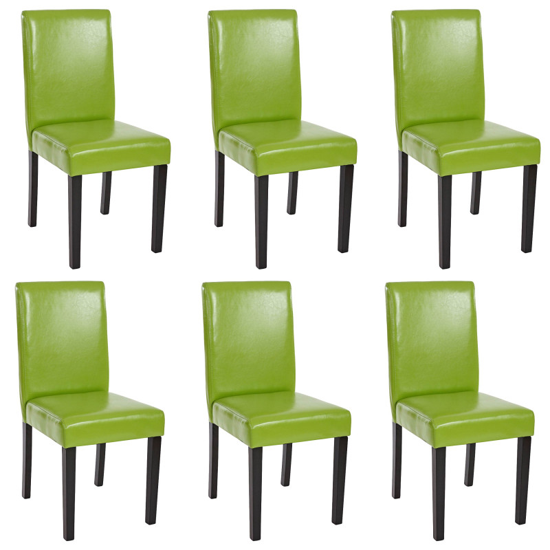 Lot de 6 chaises de séjour Littau -simili-cuir, vert, pieds foncés