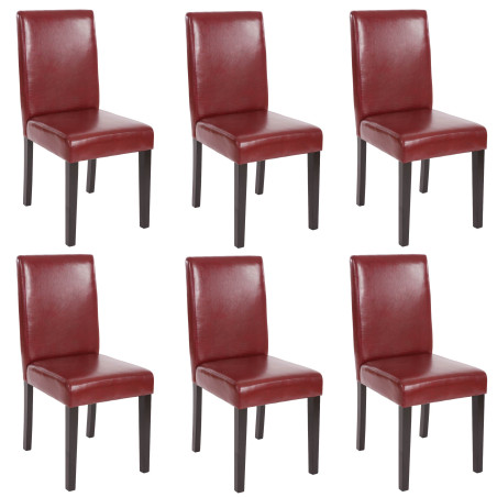 Lot de 6 chaises de séjour Littau -simili-cuir, brun rouge, pieds foncés