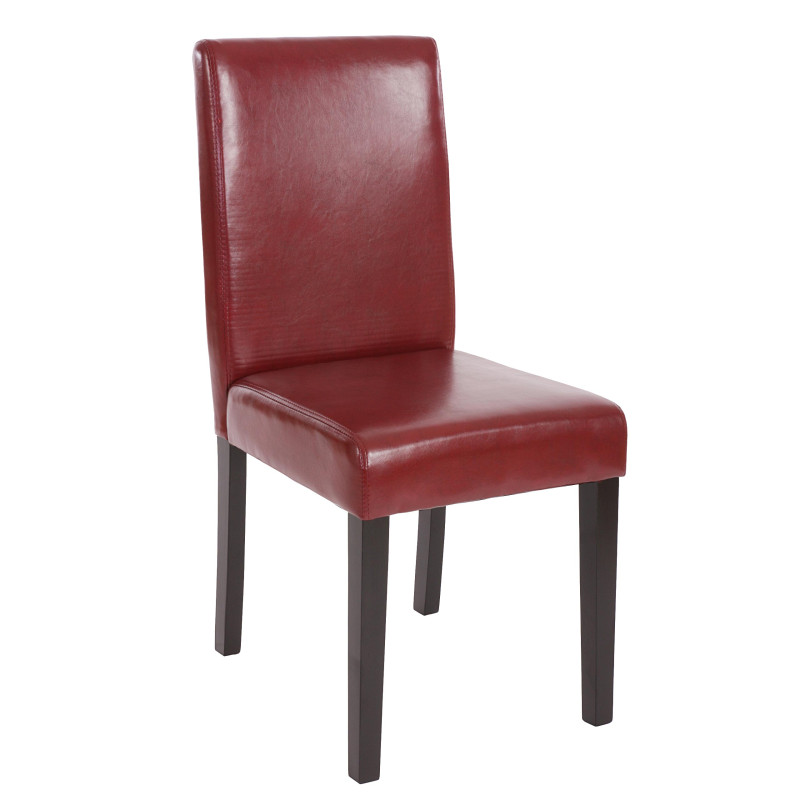 Lot de 6 chaises de séjour Littau -simili-cuir, brun rouge, pieds foncés