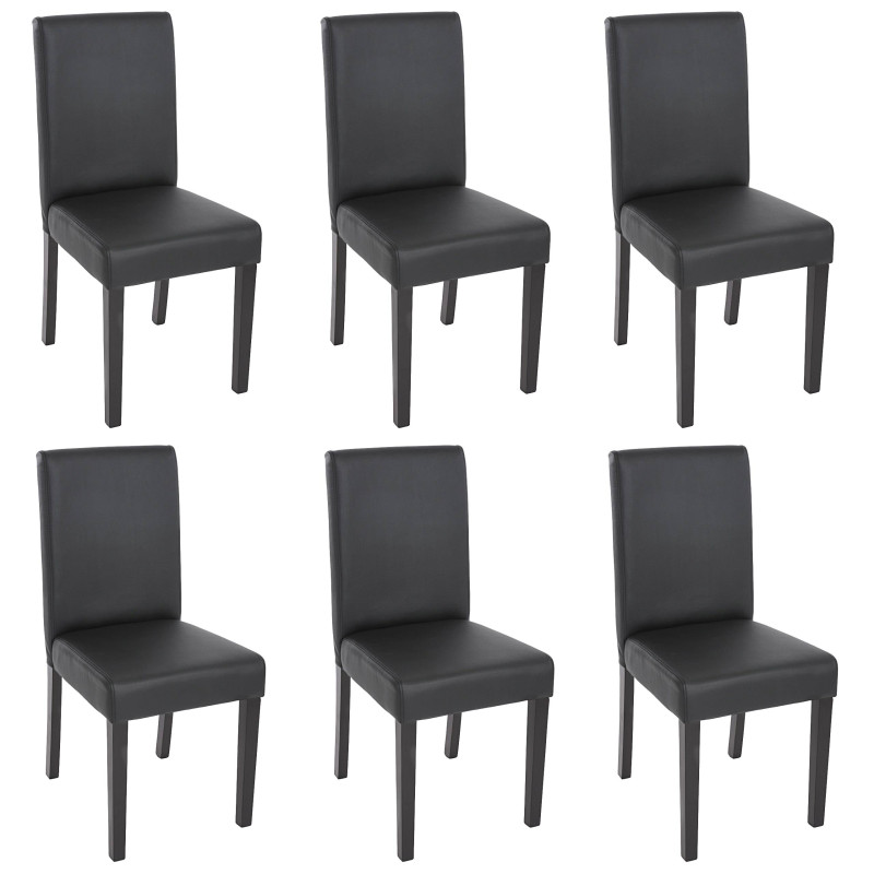 Lot de 6 chaises de séjour Littau -simili-cuir, noir mat, pieds foncés