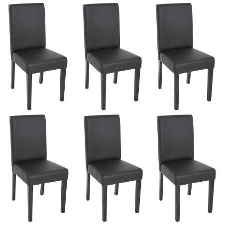 Lot de 6 chaises de séjour Littau -simili-cuir, noir mat, pieds foncés