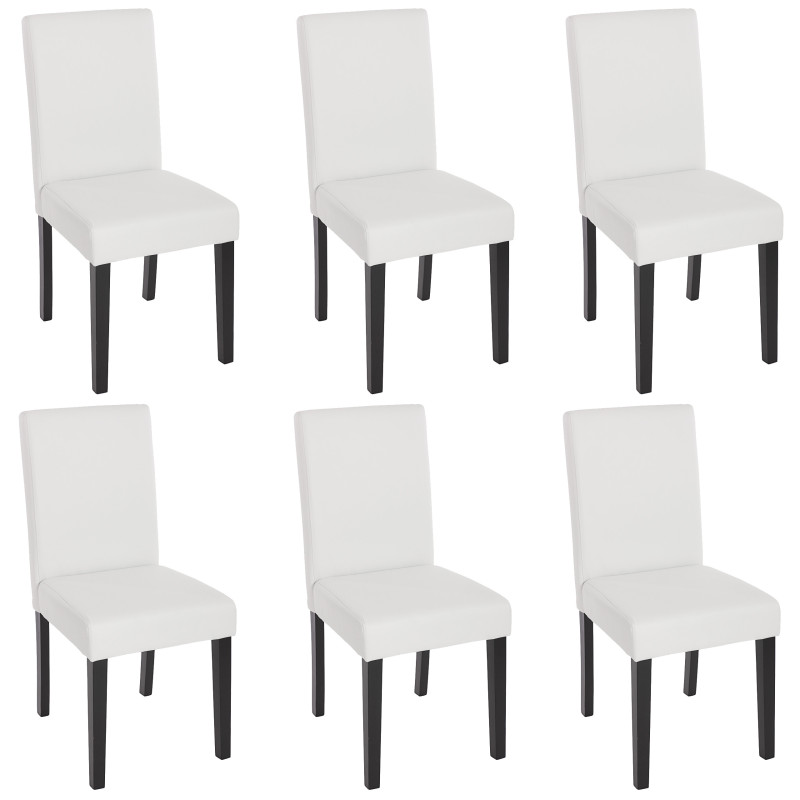 Lot de 6 chaises de séjour Littau -simili-cuir, blanc mat, pieds foncés